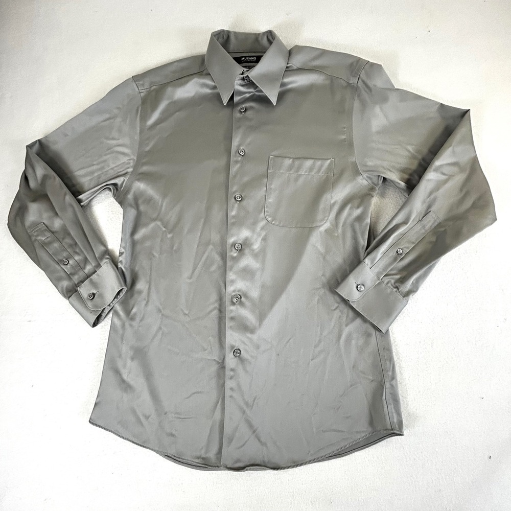 Murano Liquid Cotton XLA Dress Shirt Mens 15 33 Silver GreyLong Sleeve Button Up